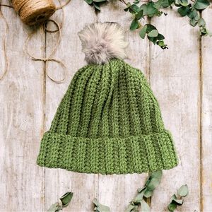 Handmade Crochet Green Hat with Pom Pom, Green Crochet Hat, Green Beanie